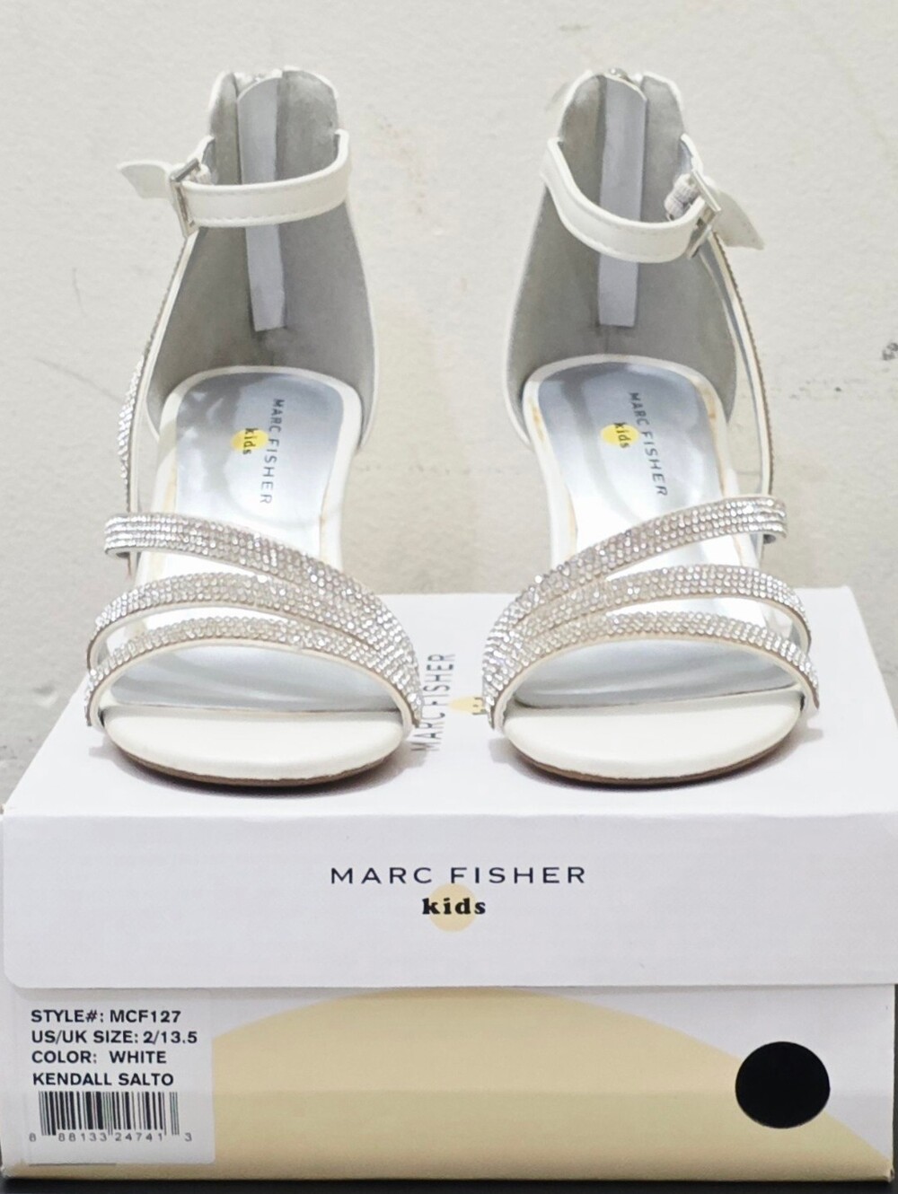 MARC FISHER Kids KENDALL SALTO style MCF127 White Rhinestone Heels Size 2 IN BOX